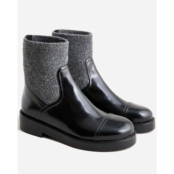 J.Crew Rib-cuff boots in Italian leather Black Gray Size 9 NWB - Picture 1 of 14